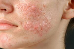 A woman with acne on her face photo