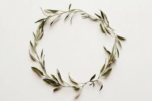 Green leaves arranged in an oval frame shape photo