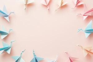 Pastel Origami Birds Frame a Pink Background photo