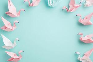 Origami Swans Frame Pastel Background Design photo