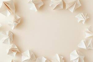 Cream Paper Origami Stars Frame Background photo
