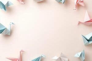 Pastel Origami Birds Frame a Blank Space photo