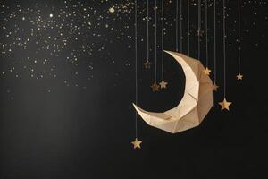 Crescent Moon Decor Hanging With Gold Stars photo