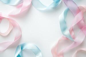 Pastel Pink and Blue Ribbons Frame White Background photo