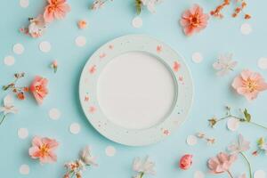 Pastel Plate Decorated With Delicate Pink Flowers photo