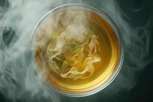Steaming Glass of Herbal Tea with Leaves photo