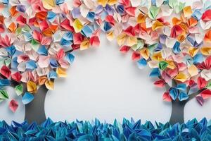 Colorful Origami Trees Adorn a White Background photo