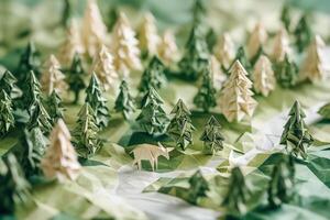 Origami Deer in Paper Forest Landscape photo