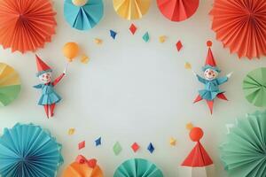 Colorful Origami Circus Scene Featuring Paper Clowns photo