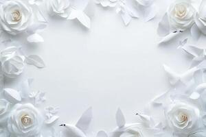 White Paper Flowers Butterflies and Birds Frame photo