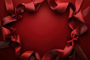 Red ribbon bows create a festive circular frame photo