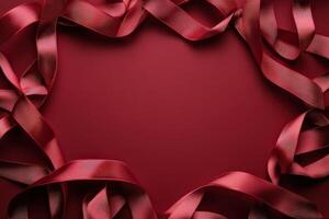 Crimson Ribbons Forming a Frame on Red Background photo