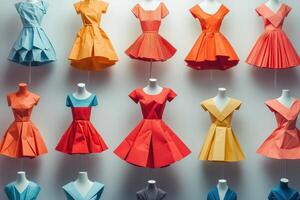 Colorful Paper Dresses Displayed on Mannequins photo