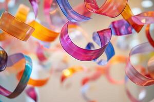 Colorful translucent ribbons swirl in abstract art photo