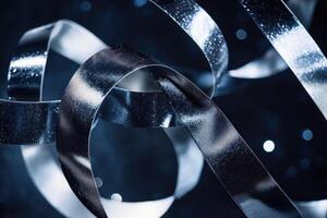 Abstract Dark Blue Ribbons Intertwined Design photo