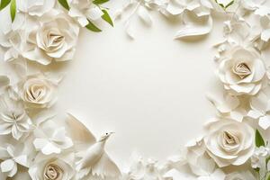 White Paper Flowers and Bird Frame Design photo