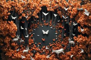 An Autumnal Forest Scene with Deer and Butterflies photo