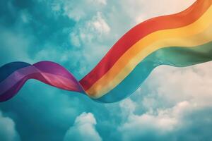 Rainbow flag and bisexual flag waving in the sky photo