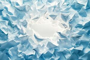 Crumpled Blue Paper Boats Surround a Central Void photo