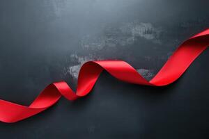Red ribbon elegantly curves on dark background photo