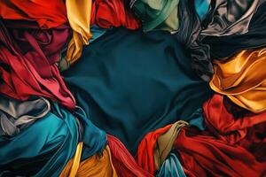 Colorful silk fabrics arranged in a circular frame photo