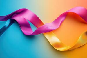 Colorful ribbons swirl on a gradient background photo