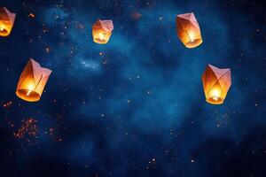 Illuminated Sky Lanterns Ascending At Night photo