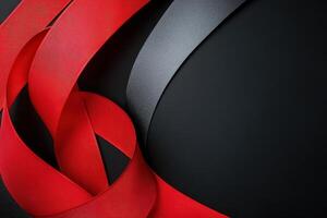 Red and Black Ribbons Swirling on Dark Background photo