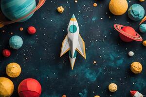 Paper Rocket Soaring Through A Colorful Galaxy photo