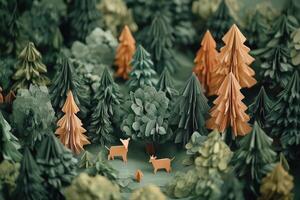 Origami Deer in a Paper Forest Landscape photo
