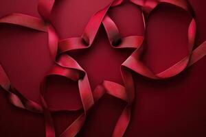 Red ribbon arranged in a star shape on a dark red background photo