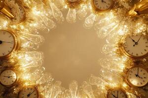 Golden Clocks Adorn a Sparkling Glass Chandelier photo