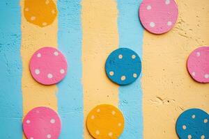 Colorful circles on a striped painted wall photo