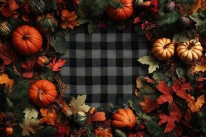 Autumnal Harvest Display With Pumpkins And Leaves photo