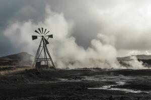 A windmill in the middle of a field photo