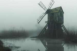 A windmill in the fog photo