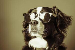 A dog wearing sunglasses photo