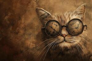 A painting of a cat wearing glasses photo