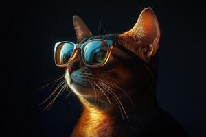 A cat wearing sunglasses on a dark background photo
