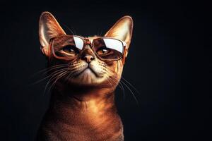 A cat wearing sunglasses on a dark background photo