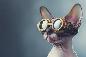 A cat wearing goggles and a hat photo