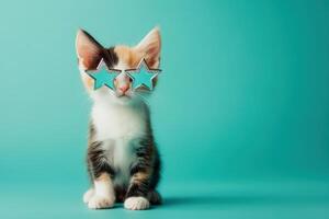 A cat wearing stars on its eyes photo