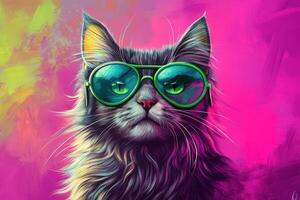 A painting of a cat wearing sunglasses photo