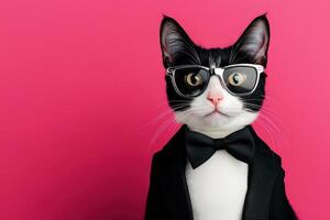 A cat wearing a tuxedo and sunglasses photo