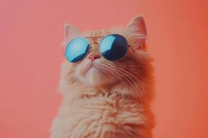 A cat wearing sunglasses on an orange background photo