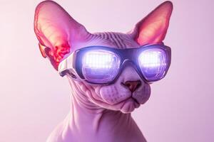 A sphylline cat wearing glasses photo