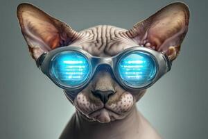 A cat with blue glasses on its face photo