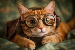 A cat wearing goggles and a hat photo