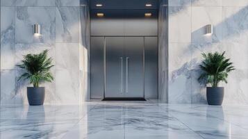Modern office building with marble floor and doors photo