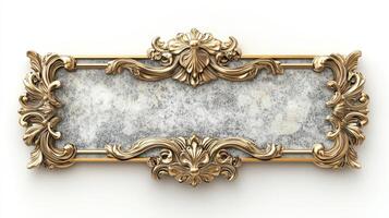 Golden frame with marble on white background photo